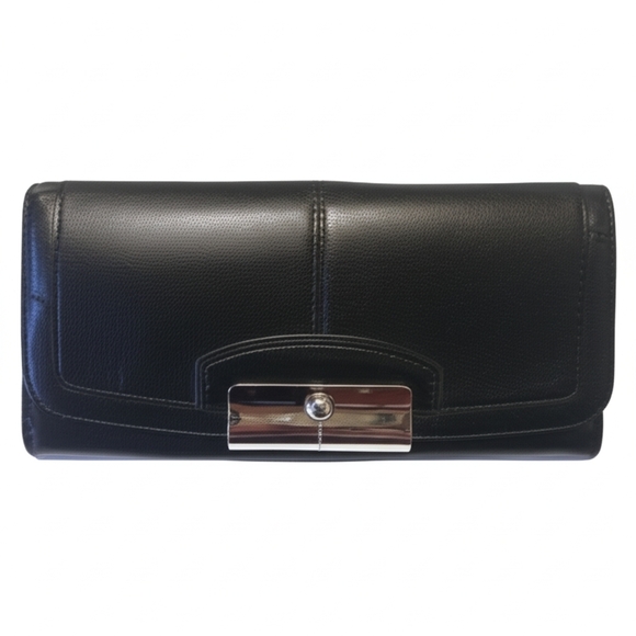 Vintage Coach soft black leather trifold wallet w/ pink interior pockets